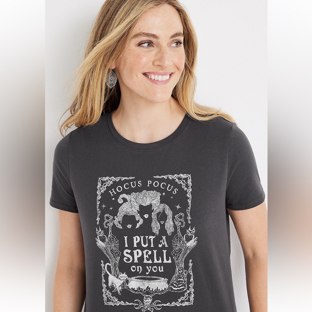 Maurices Hocus Pocus "I Put A Spell On You" Gray & White‎ Shirt Sz XL NEW